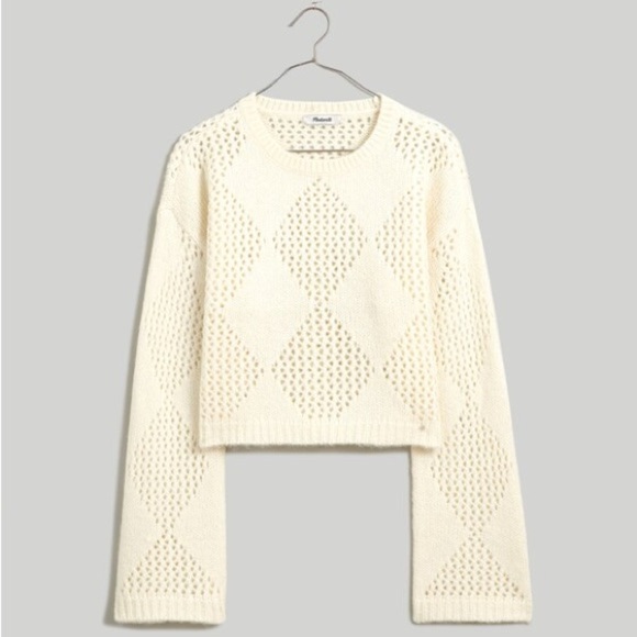 Madewell Diamond-Stitch Crewneck Crop Sweater - Cream - Picture 2 of 10